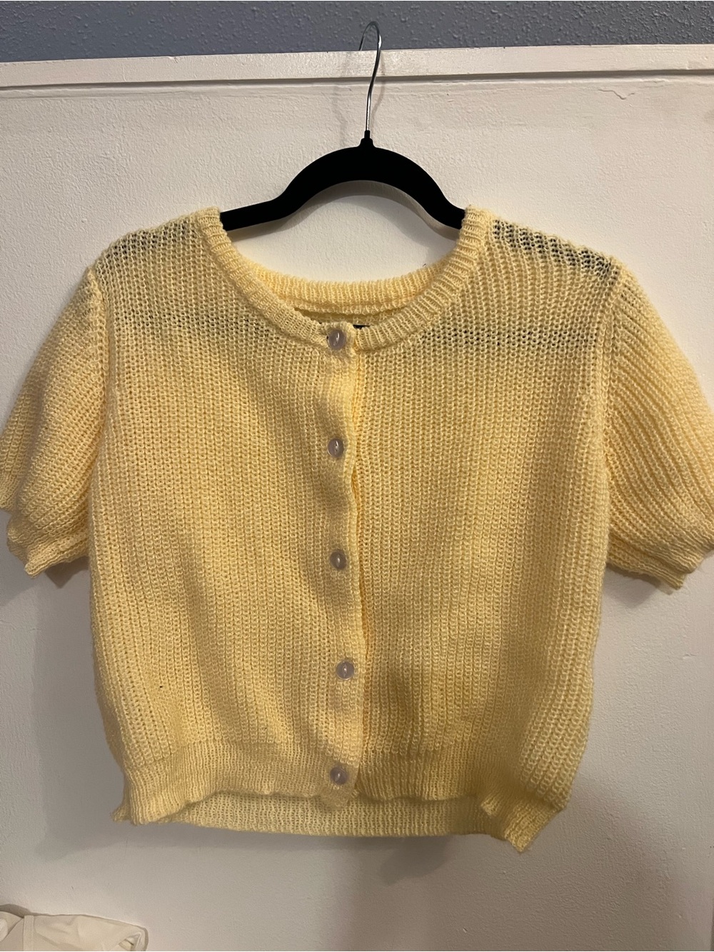 Yellow Short-Sleeve Knit Cardigan Sweater